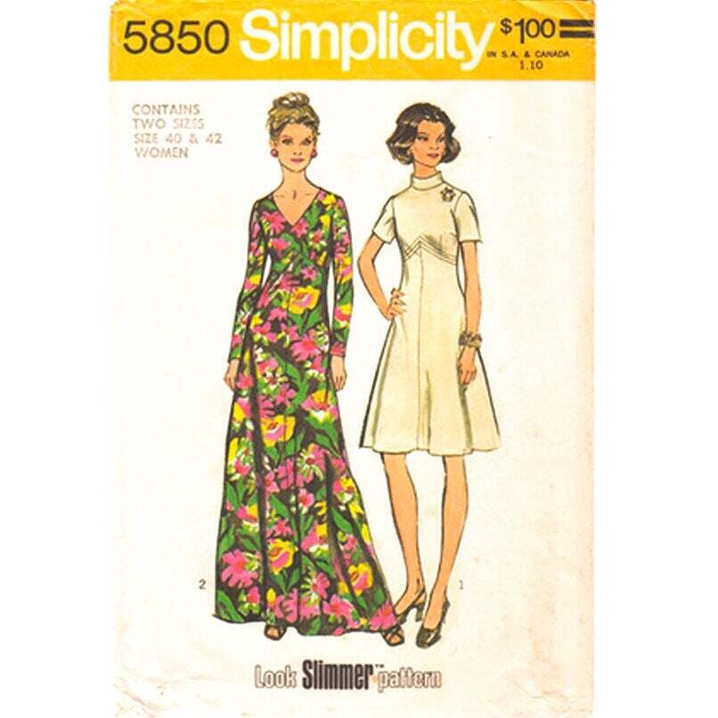 Flared Dress Pattern Simplicity 5850 Knee or Maxi Dress