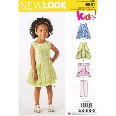 New Look 6521 Girls Dress, Top, Leggings Sewing Pattern