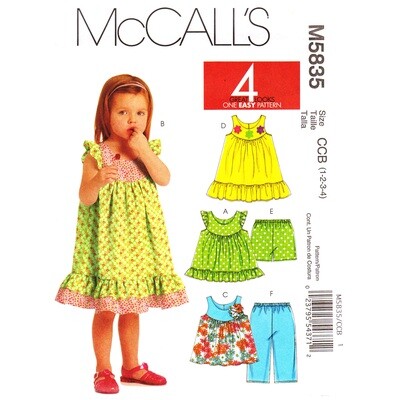 McCall's 5835 Girls Yoke Dress, Top, Shorts, Capris Pattern