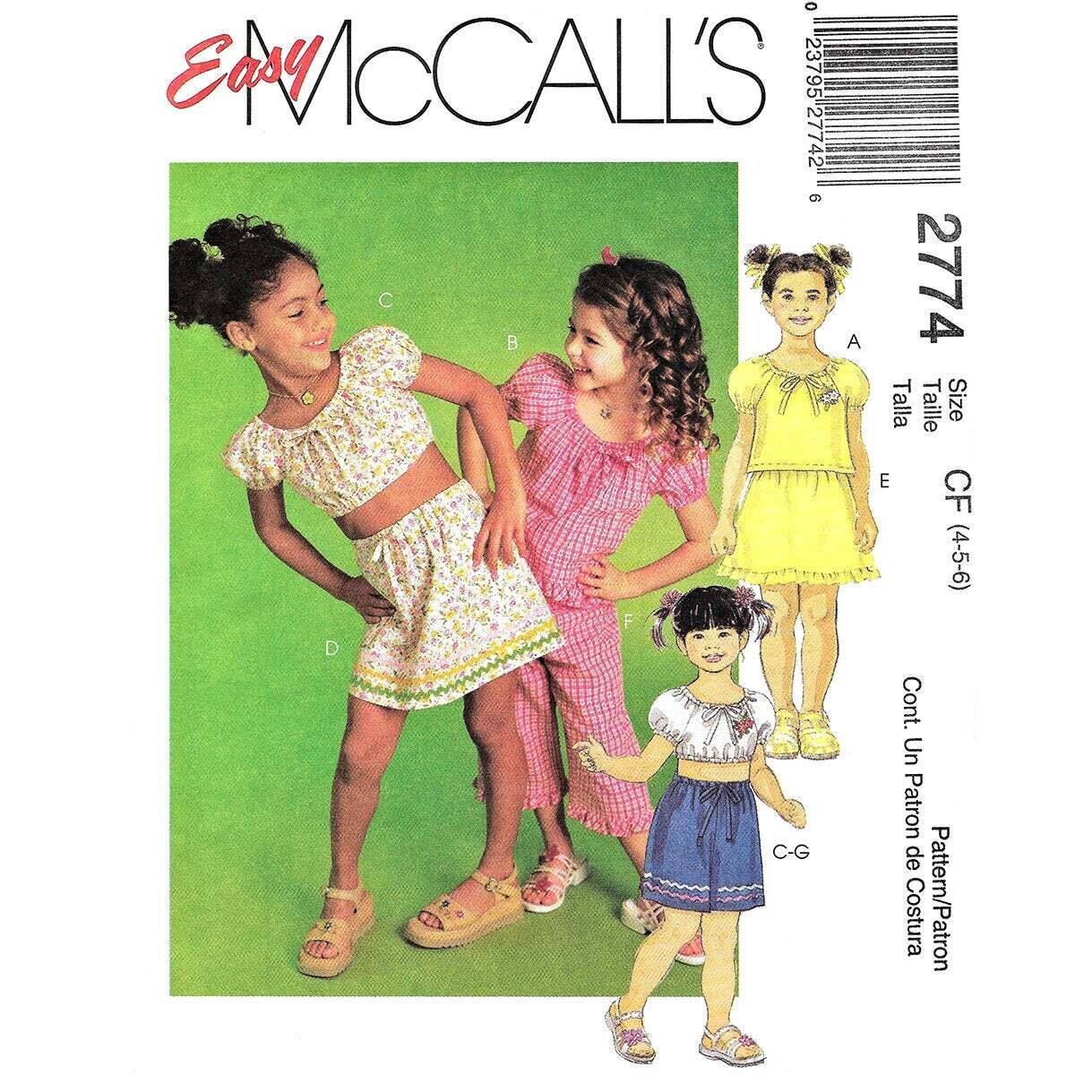 McCall's 2774 Girls Peasant Top, Shorts, Skirt, Capris Pattern