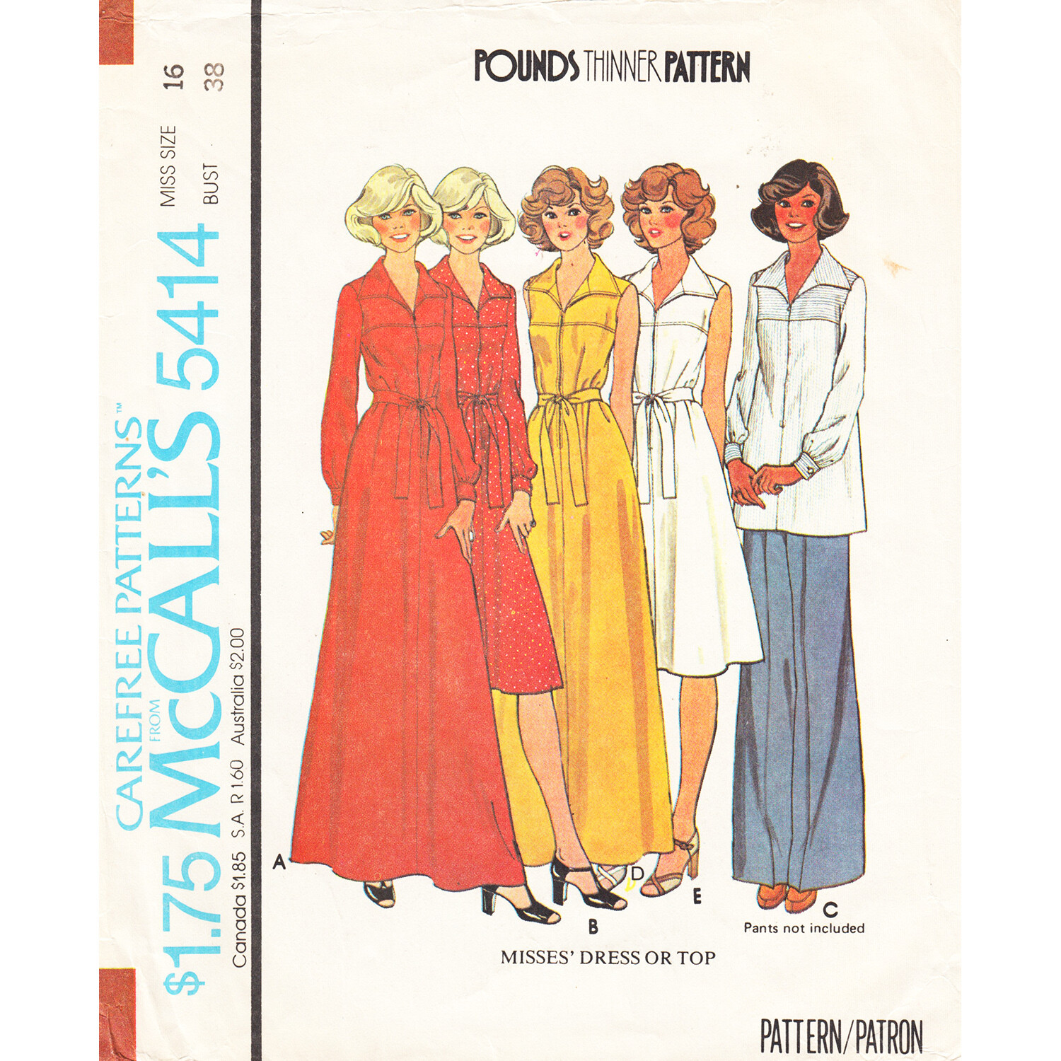 70s Maxi Dress or Smock Top Sewing Pattern McCall's 5414