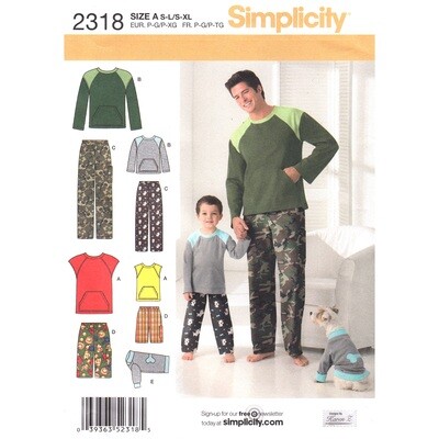 Simplicity 2318 Boys/Mens Pajama Pattern Dog Pajama