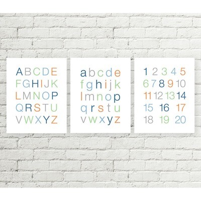 Boys Alphabet & Numbers Printable Art, Blue Orange Green
