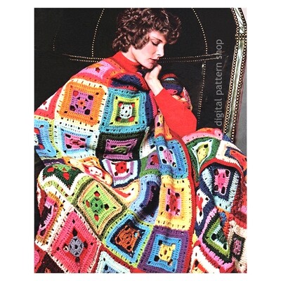 Granny Square Afghan Crochet Pattern, Yarn Stash Blanket
