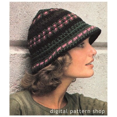 1970s Rose Cloche Hat Crochet Pattern for Women
