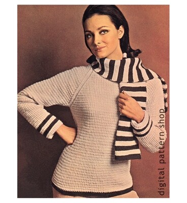 Raglan Sweater Knitting Pattern, Scarf & Jumper for Women PDF