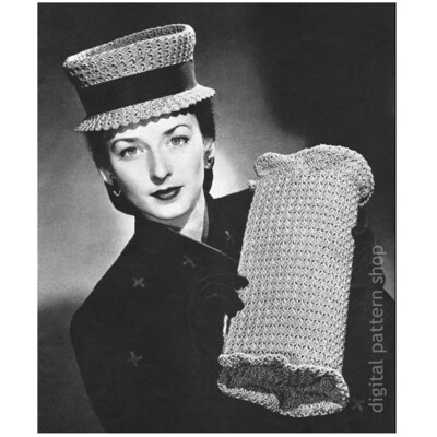 1940s High Hat & Bag Crochet Pattern for Women, Handbag PDF