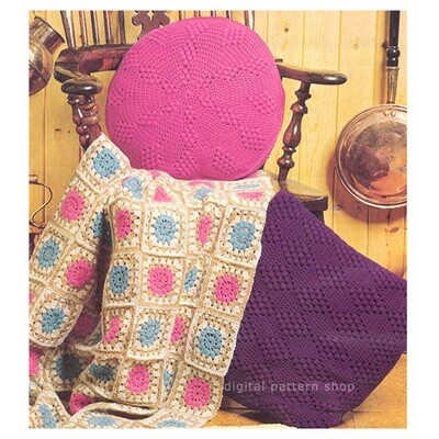 Crochet Pattern Granny Square Afghan and Pillows, Blanket