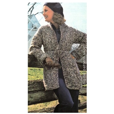 70s One Button Jacket Knitting Pattern, Empire Sweater PDF