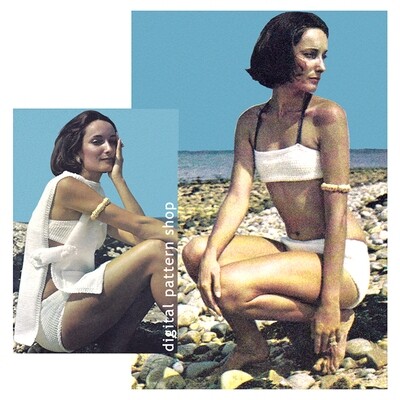 60s Beach Cover, Bikini Knitting Pattern Halter Top Bathing Suit