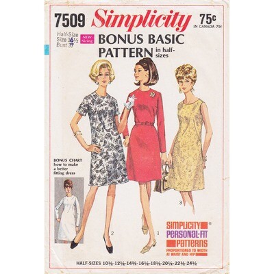 1960s Personal Fit Dress Pattern Simplicity 7509 Bust 39 or 41