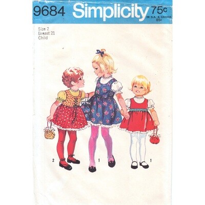 Girls Jumper & Puff Sleeve Blouse Pattern Simplicity 9684 Size 2