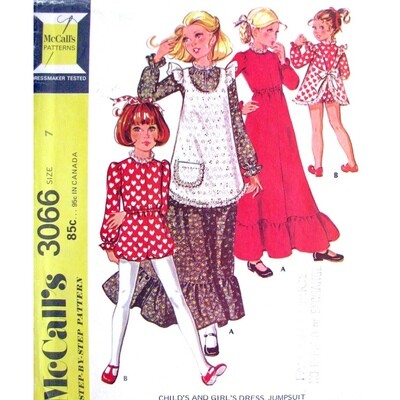 Girls 70s Dress, Jumpsuit, Pinafore Pattern McCall's 3066 Romper