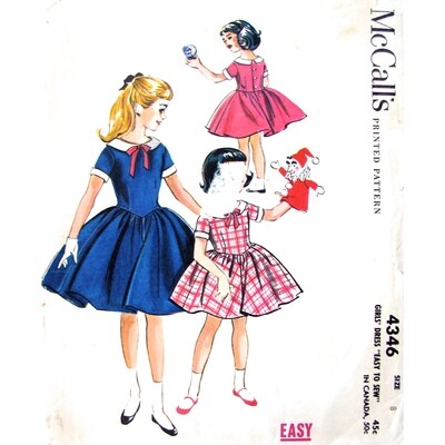 Girls 50s Full Skirt Dress Pattern McCall's 4346 Size 8