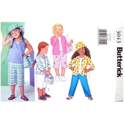 Butterick 3043 Girls Shirt, Tank Top, Capri Pants, Hat, Bag Pattern
