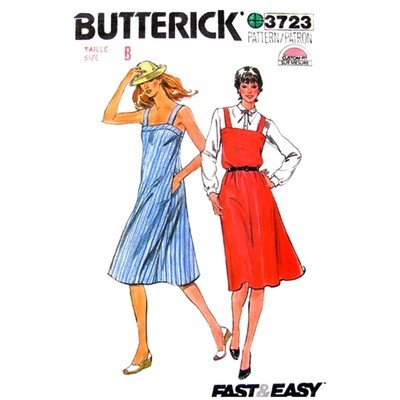 80s Dress or Jumper Pattern Butterick 3723 Shoulder Straps