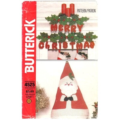Butterick 4525 Christmas Decor Pattern Santa, Wall Hanging