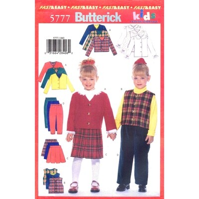 Butterick 5777 Girls Jacket, Vest, Blouse, Skirt, Pants Pattern