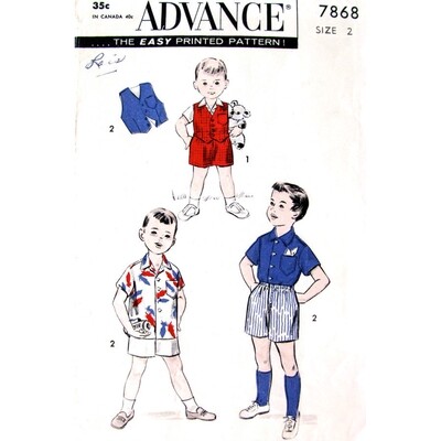 Boys 50s Vest, Shirt, Shorts Pattern Advance 7868 Size 2