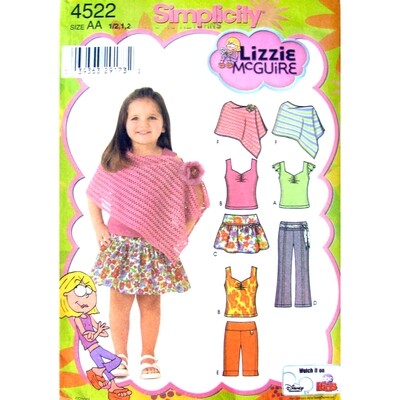 Simplicity 4522 Girls Top, Skirt, Shorts, Pants, Poncho Pattern