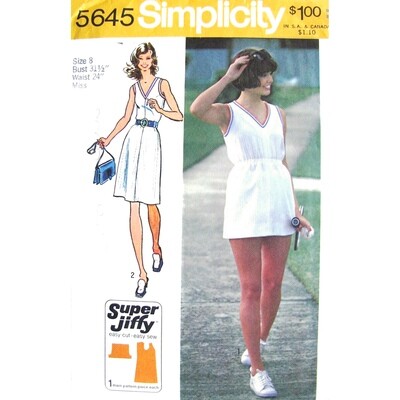 70s Tennis Dress & Panties Pattern Simplicity 5645 Size 8