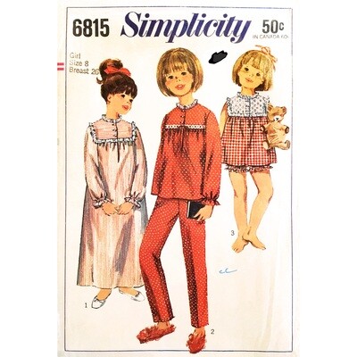 Girls 60s Pajama and Nightgown Pattern Simplicity 6815