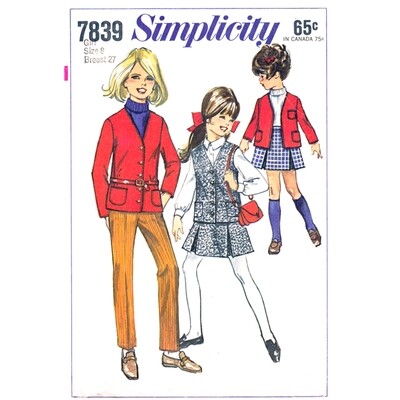 Girls Jacket, Vest, Pleated Skirt, Pants Pattern Simplicity 7839