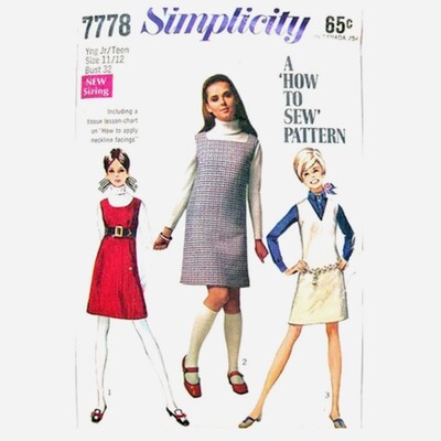 60s Jumper Pattern Simplicity 7778 Sleeveless Dress Jr Teen