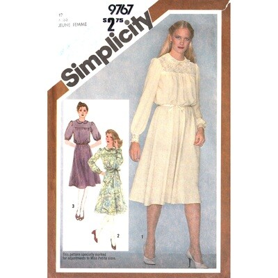 80s Feminine Dress Pattern Simplicity 9767 Puff Sleeves