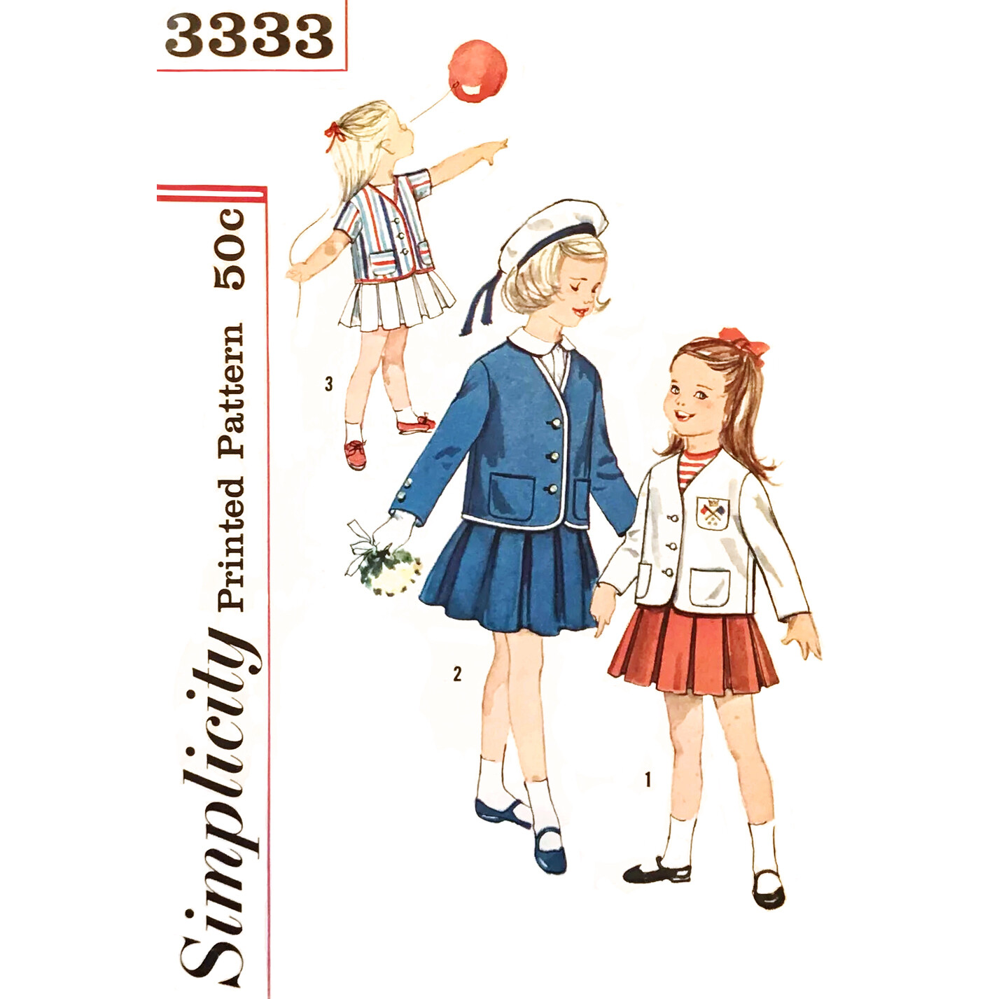 Girls 60s Jacket & Pleated Skirt Pattern Simplicity 3333 Size 2