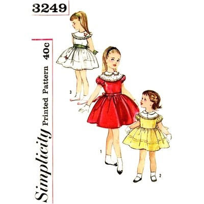 Girls 50s Full Skirt Dress Sewing Pattern Simplicity 3249 Size 2