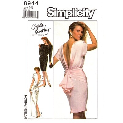 80s Low Back Dress Pattern Simplicity 8944 Evening Gown Bust 38