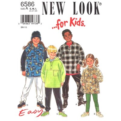 New Look 6586 Kids Fleece Pullover Top Pattern Hooded Top S M L