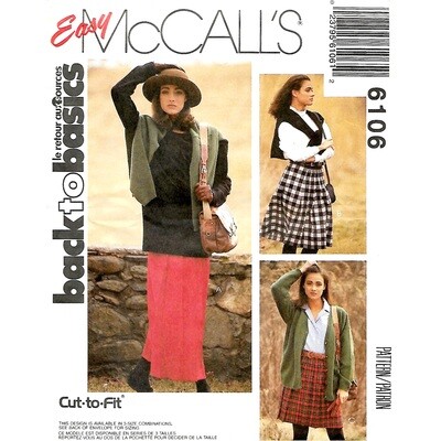 McCall's 6106 Pleated Skirt Pattern, Above Ankle or Knee and Mini