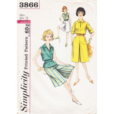 1960s Blouse and Culottes Sewing Pattern Simplicity 3866