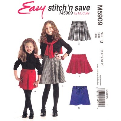 McCall's 5909 Girls Pleated Skirt, Flared Skirt Pattern Size 7 to 14