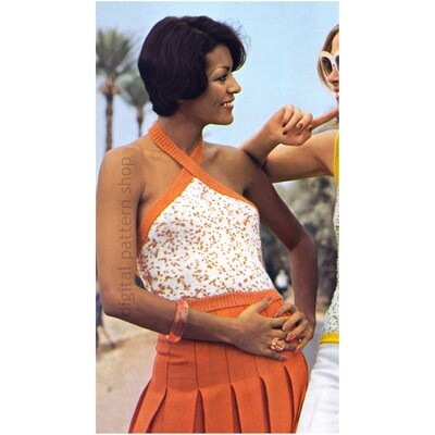 70s Halter Top Knitting Pattern, Low Back Summer Top PDF