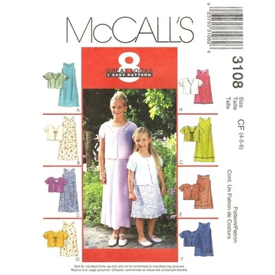 McCall's 3108 Girls Sleeveless Dress & Jacket Pattern Size 4 5 6