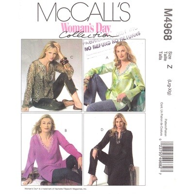 McCall's 4968 Tunic Top Pattern Hip, Mid Knee Length Size 16 to 22