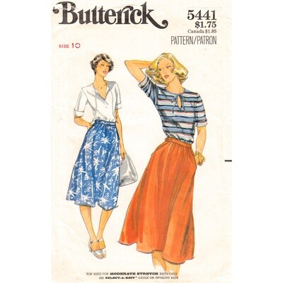 70s Pullover Top and Flared Skirt Sewing Pattern Butterick 5441