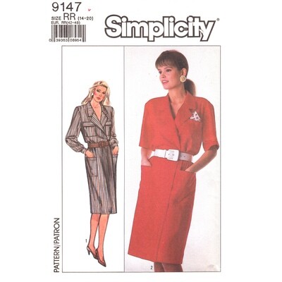 80s Mock Wrap Dress Pattern Simplicity 9147 Size 14 to 20