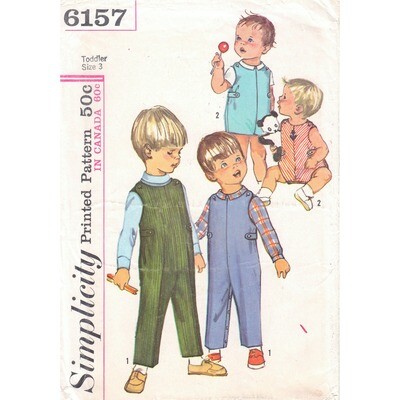 60s Toddler Overalls, Romper, Shirt Sewing Pattern Size 3 Uncut
