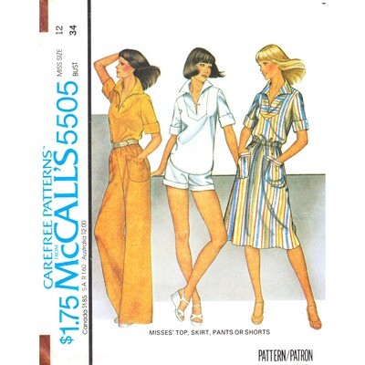70s Pullover Top, Skirt, Shorts, Wide Pants Pattern McCall's 5505