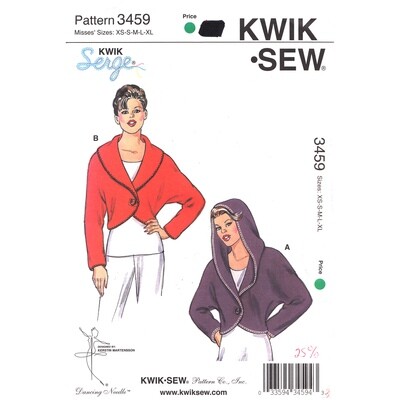 Kwik Sew 3459 Short Jacket Pattern Hood, Collar, Dolman Sleeves