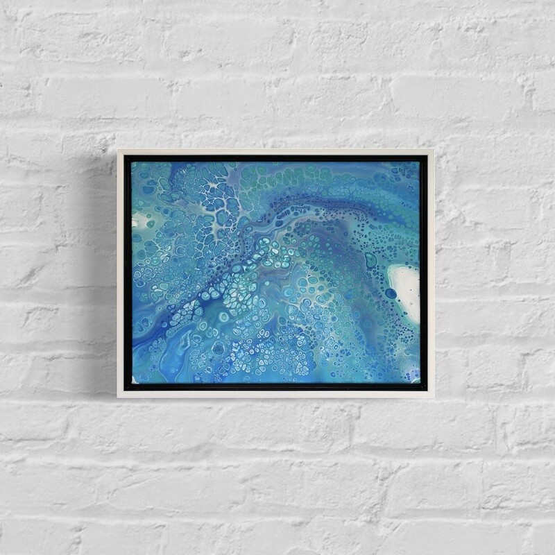 Blue Green Bubbles Original Abstract Painting - Framed