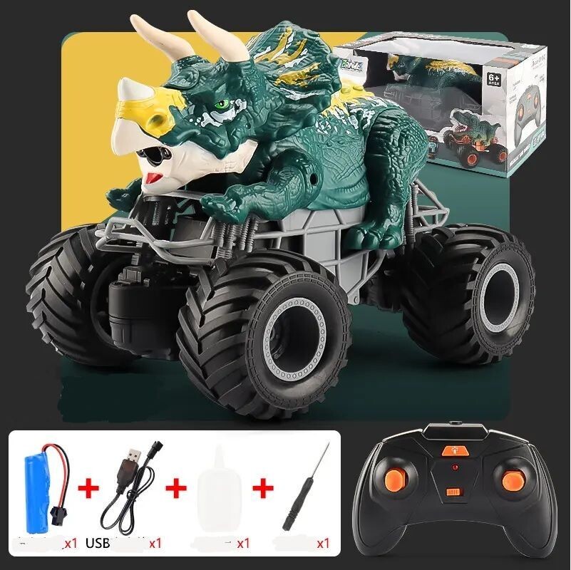 ferngesteuertes Auto Dino Triceratops - inkl. Licht / Sound / Wasserdampf
funktioniert auf 2,4 Ghz - inkl. LIPO Akku - OVP - Grün