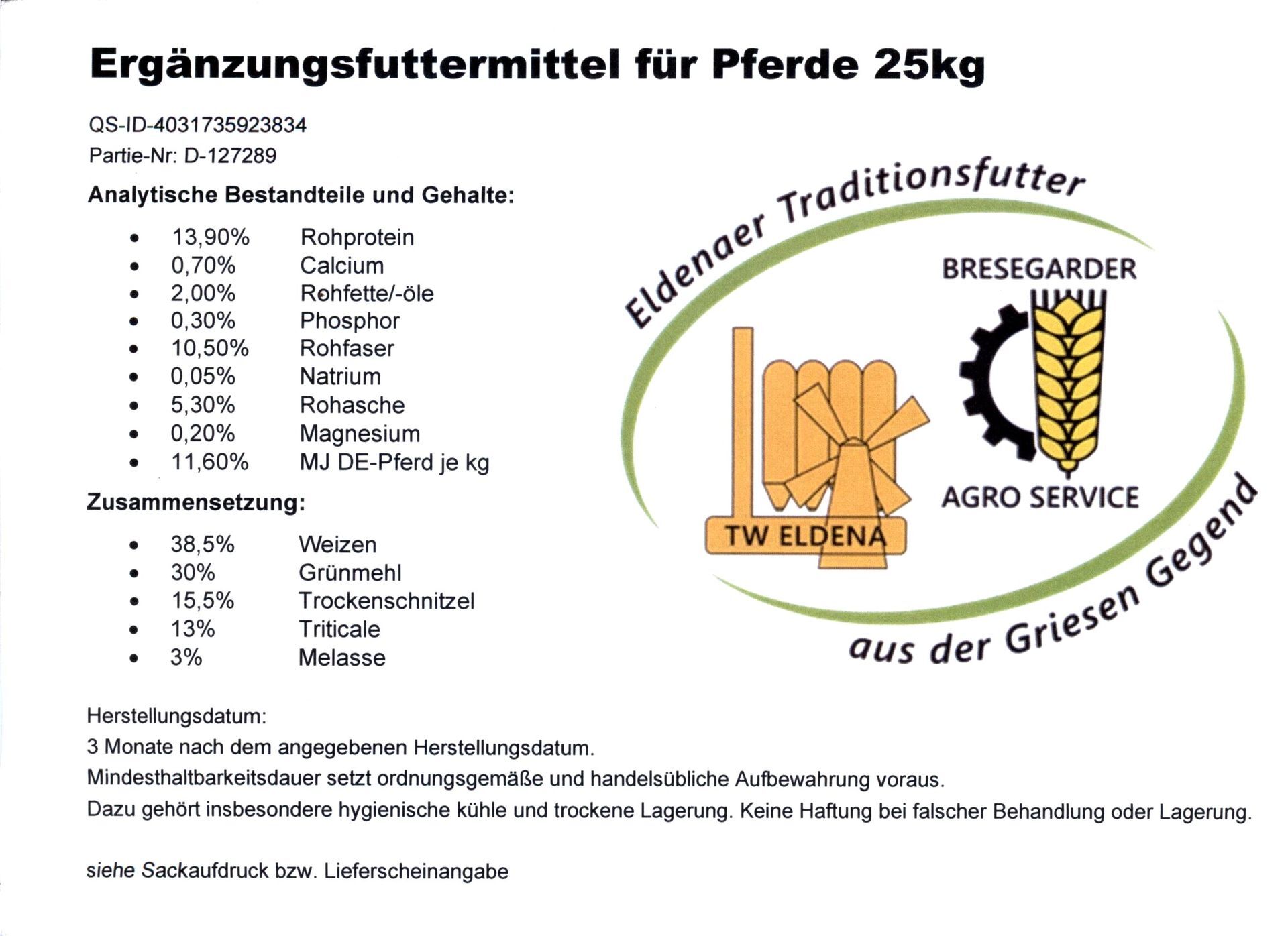 Ergänzungsfutter für Pferde, 25kg Sack , Bestellung nur auf Anfrage möglich