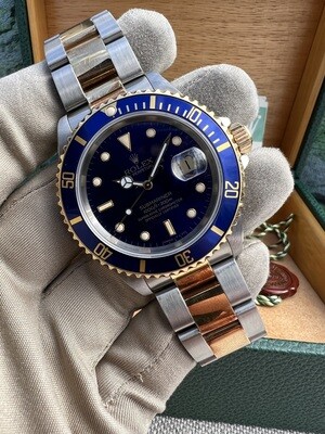 Rolex Submariner Two Tone Gold Blue dial (purple patina) 16613lb Unpolished E serial