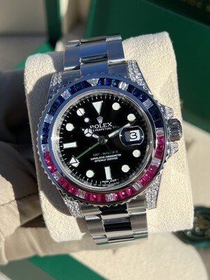 Rolex GMT Master II 116710LN Custom iced out blue and red