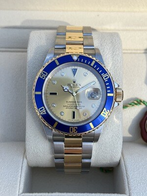 Rolex Submariner Serti sapphire diamond dial two tone with 2011 papers No holes case